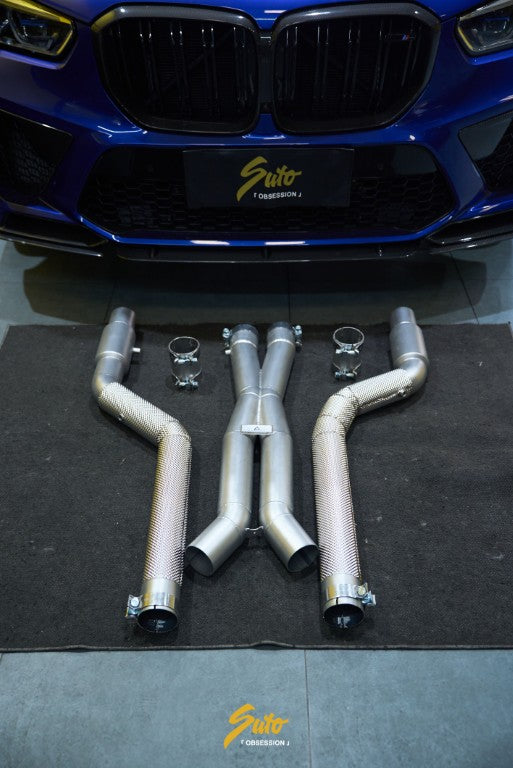 BMW X5M X5MC F95 & X6M X6MC F96 LCI 2024-ON with Aftermarket Parts - Midpipe Exhaust Stainless Steel / Titanium from ArmorExtend