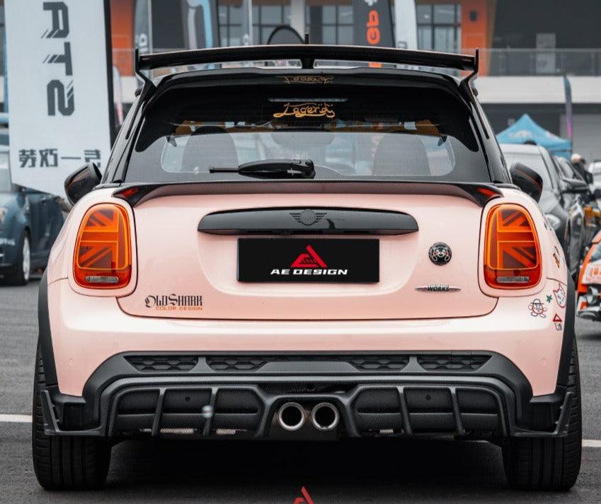 MINI Cooper JCW (John Cooper Works) F56 LCI 2022 2023 2024 with Aftermarket Parts - AE Style Rear Diffuser & Canards Carbon Fiber from ArmorExtend