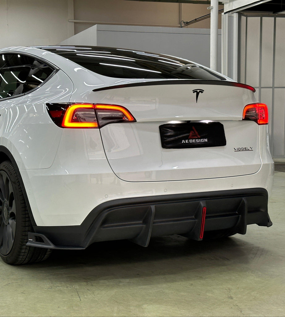 Your Tesla Model Y 2020 2021 2022 2023 2024 with Aftermarket Parts - AE Style Rear Diffuser Carbon Fiber from  ArmorExtend
