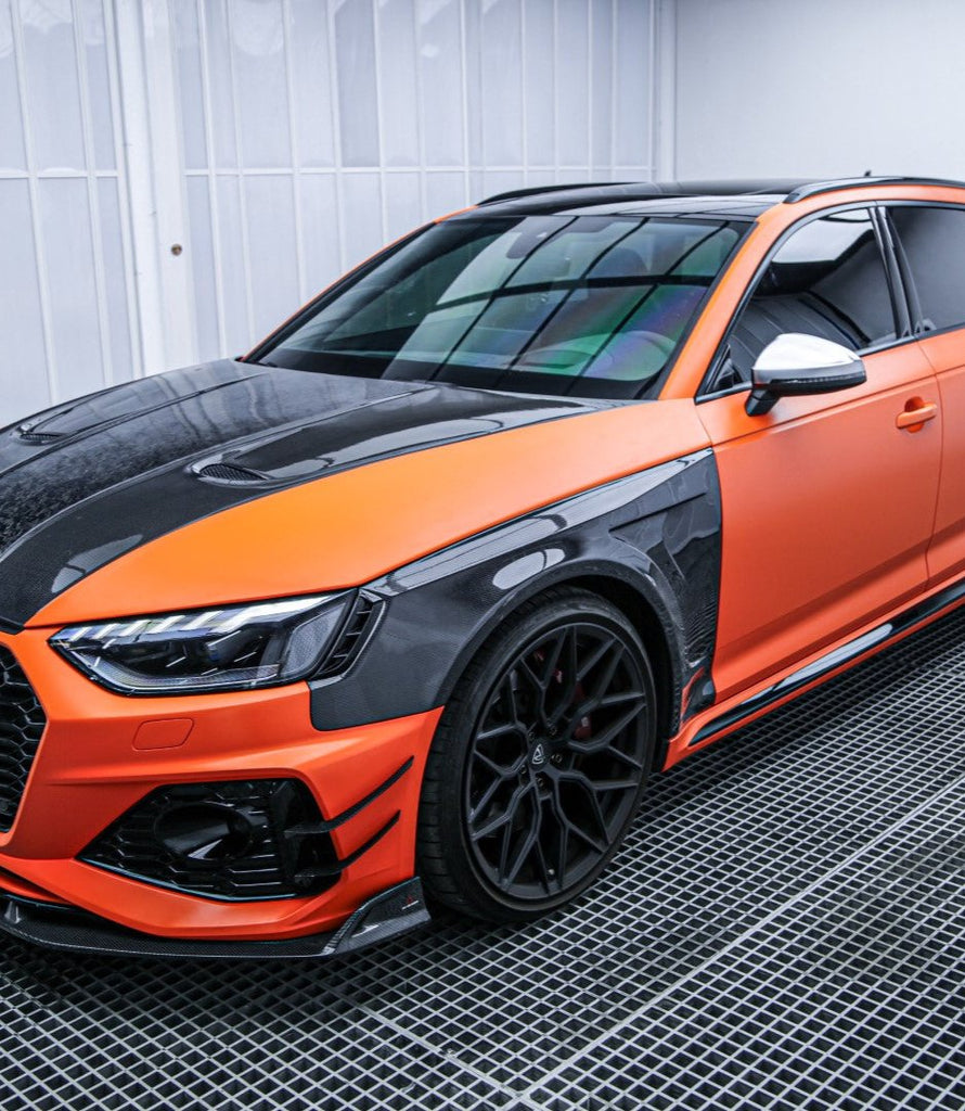Audi RS4 B9 2018 2019 & RS4 B9.5 2020 2021 2022 2023 2024 With Aftermarket Parts - AE Front Canards Carbon Fiber from  ArmorExtend