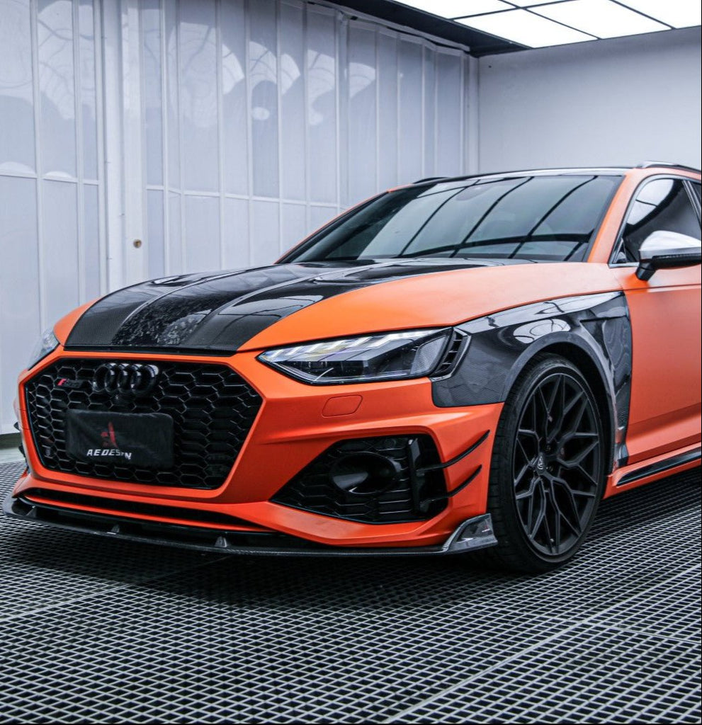 Audi RS4 B9 B9.5 2018 2019 2020 2021 2022 2023 2024 With Aftermarket Parts - AE Front Lip Carbon Fiber from ArmorExtend