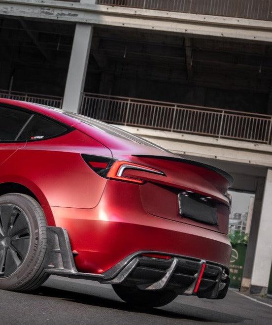 Tesla Model 3 Highland / Performance 2024-ON with Aftermarket Parts - AE Style Rear Diffuser & Canards Carbon Fiber from ArmorExtend
