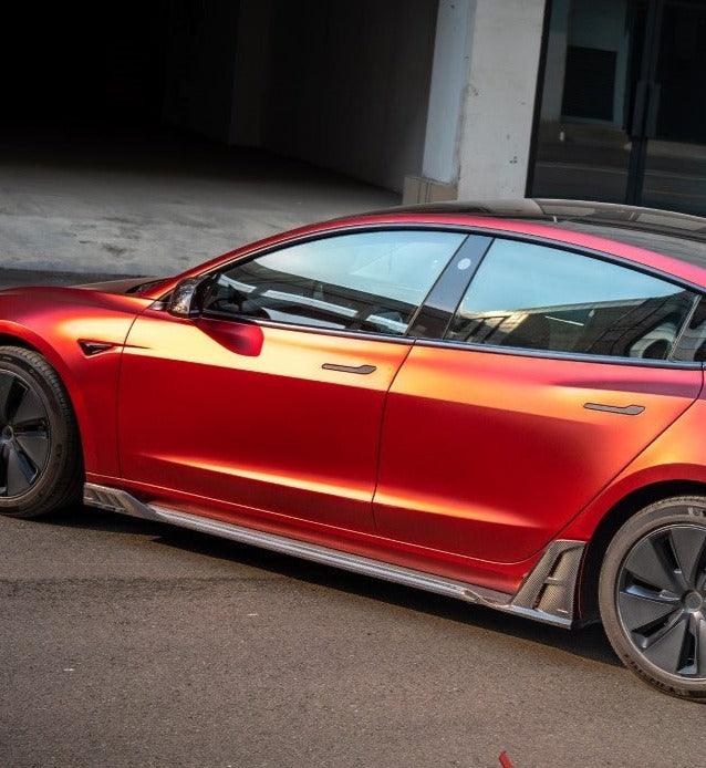 Tesla Model 3 Highland / Performance 2024-ON with Aftermarket Parts - AE Style Side Skirts & Canards Carbon Fiber from ArmorExtend