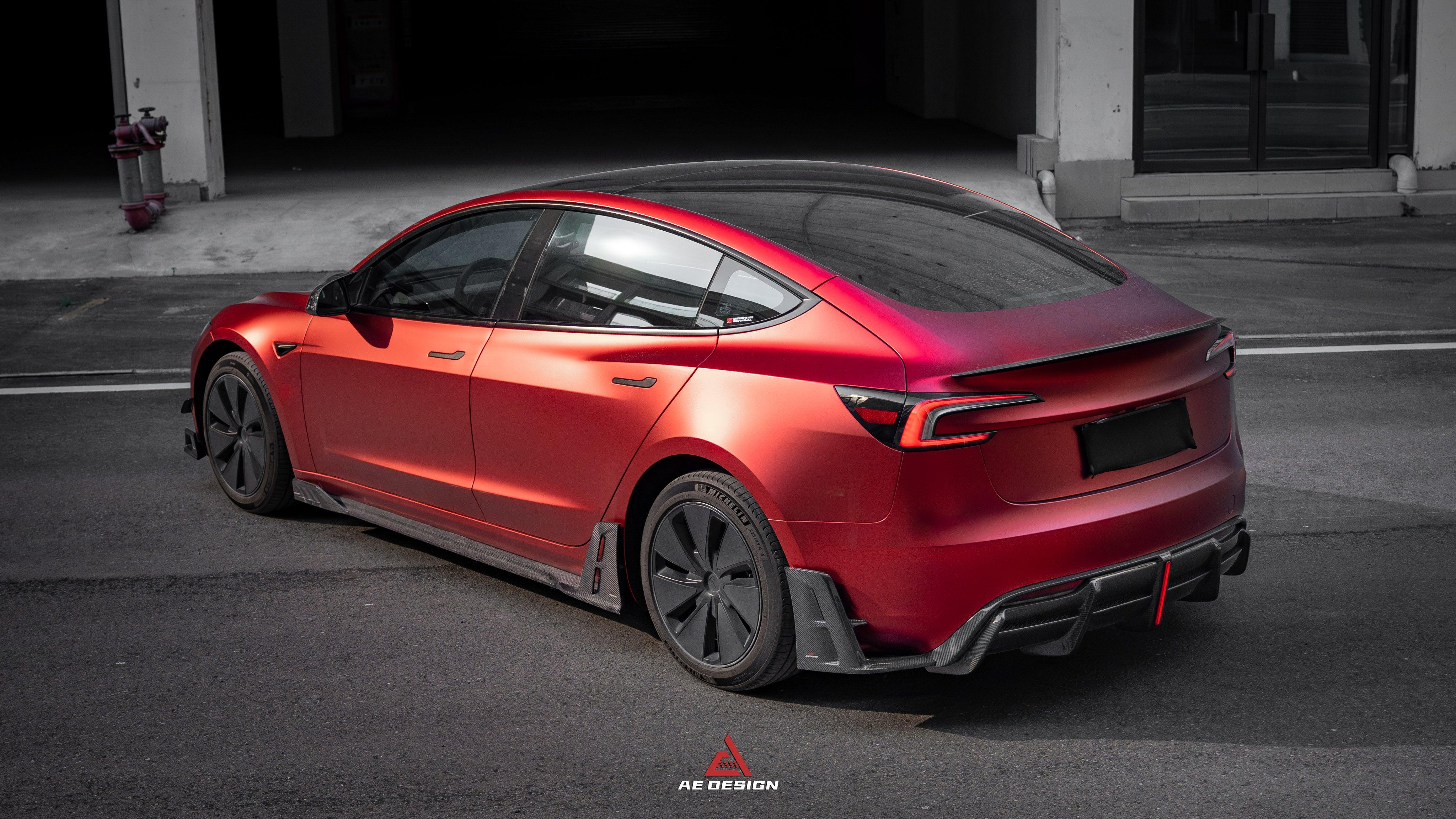 Tesla Model 3 Highland / Performance 2024-ON with Aftermarket Parts - AE Style Rear Diffuser & Canards Carbon Fiber from ArmorExtend
