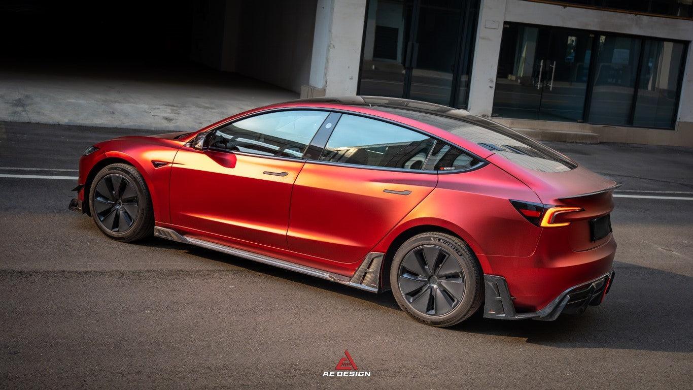 Tesla Model 3 Highland / Performance 2024-ON with Aftermarket Parts - AE Style Rear Diffuser & Canards Carbon Fiber from ArmorExtend