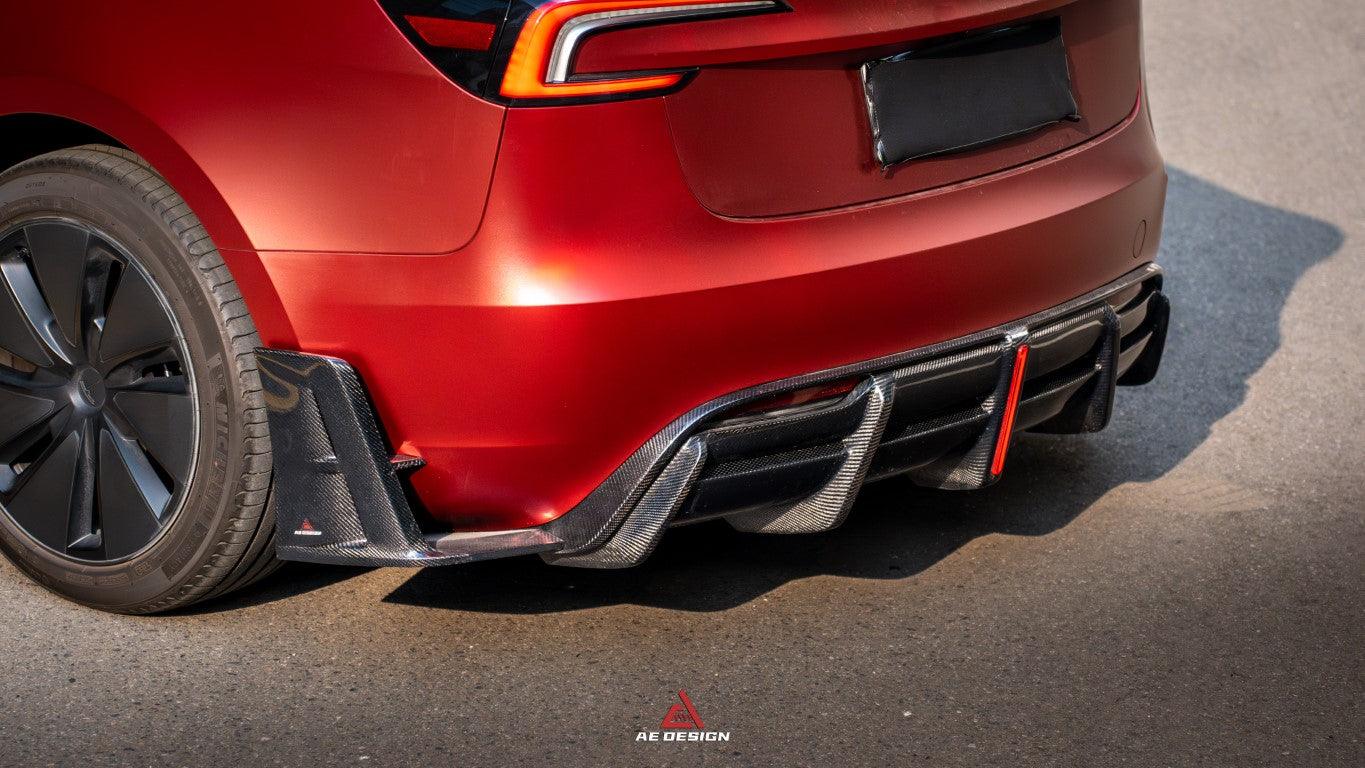 Tesla Model 3 Highland / Performance 2024-ON with Aftermarket Parts - AE Style Rear Diffuser & Canards Carbon Fiber from ArmorExtend
