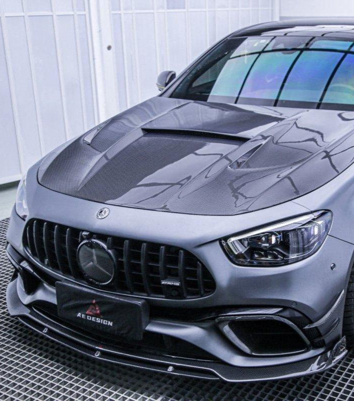Mercedes Benz E63 W213 2021 2022 2023 2024 with Aftermarket Parts - AE Front Lip Carbon Fiber from ArmorExtend
