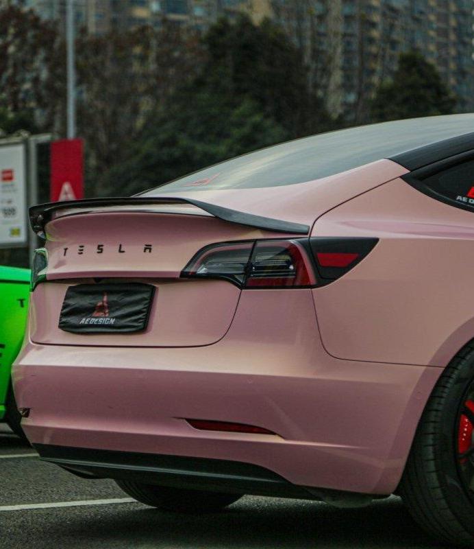 Tesla Model 3 2017 2018 2019 2020 2021 2022 2023 with Aftermarket Parts - AE Style  Rear Spoiler Carbon Fiber from ArmorExtend